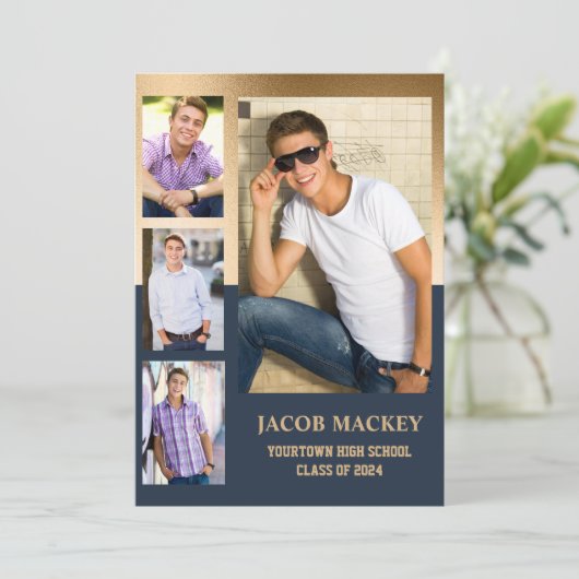 Blue Gold Class 2024 High School Foto Ankündigung (Stehend Vorderseite)