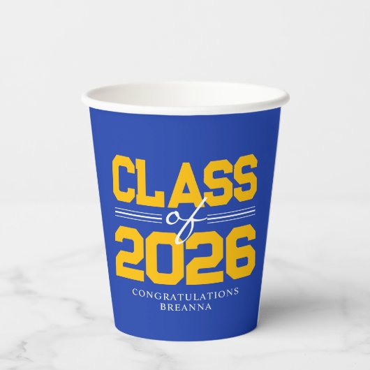 Blue & Gold Class Abschluss Pappbecher (Rückseite)