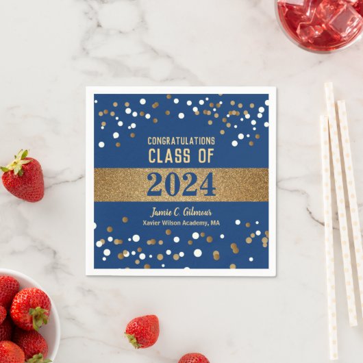 Blue Gold Class of 2024 Custom Graduation Party Serviette (Beispiel)