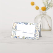 Blue Gold Coastal Folded Place Card Platzkarte (Vorderseite)