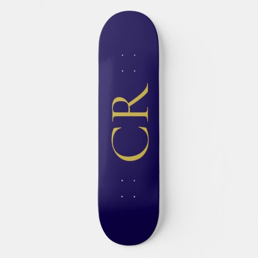 Blue & Gold Color Monogram Modern Minimalist Skateboard (Vorderseite)