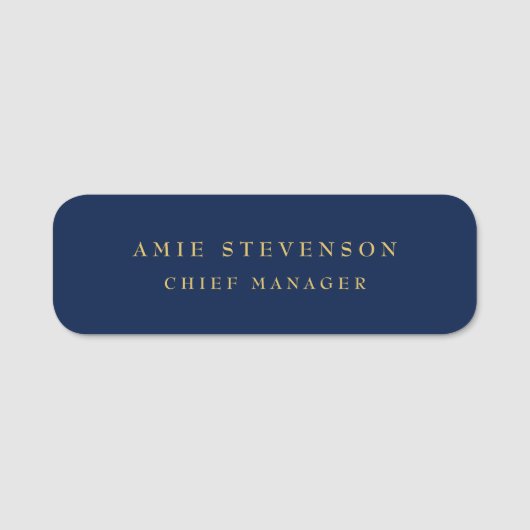 Blue Gold Colors Beruflich Classic Schlicht Namensschild (Vorderseite)