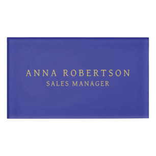 Blue Gold Colors Beruflich Trendy Minimalistisch Namenschild