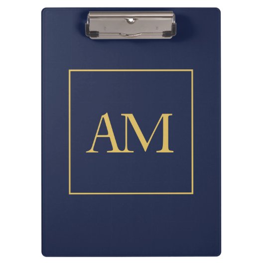 Blue Gold Colors Monogram Anfangsbuchstaben Klemmbrett (Vorderseite)