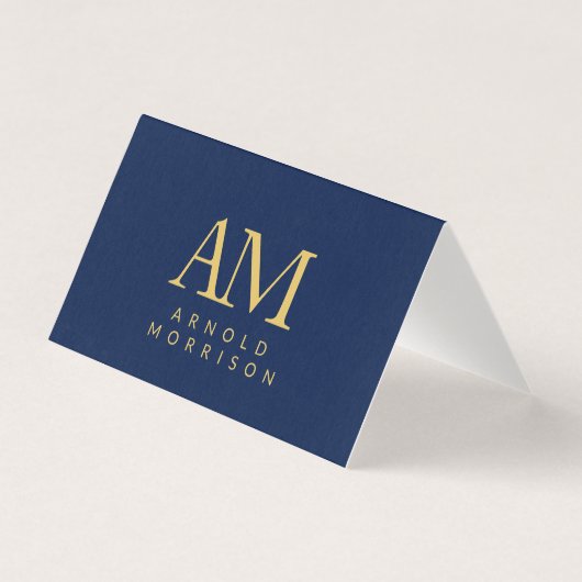 Blue Gold Colors Monogram Initial Letter Name Card (Vorderseite)
