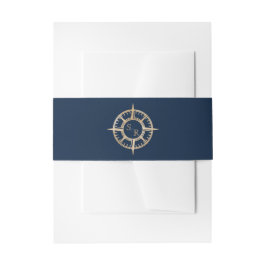 Blue Gold Compass Monogram Passport Einladungsbanderole