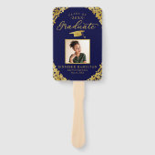 Blue Gold Confetti 2 Foto Abschluss Handfächer (Vorderseite)