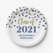 Blue Gold Confetti Abschluss 2021 Pappteller (Vorderseite)