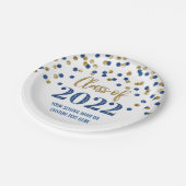 Blue Gold Confetti Abschluss 2022 Pappteller (Schrägansicht)