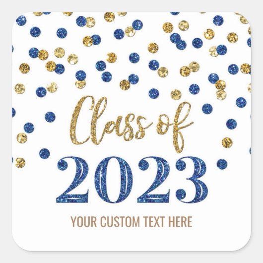 Blue Gold Confetti Abschluss 2023 Square Sticker (Vorderseite)