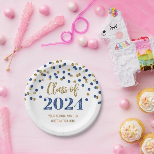 Blue Gold Confetti Abschluss 2024 Pappteller (Party)