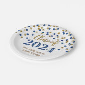 Blue Gold Confetti Abschluss 2024 Pappteller (Schrägansicht)