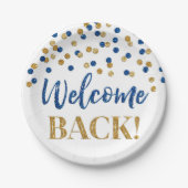 Blue Gold Confetti Begrüßung Back Paper Teller (Vorderseite)