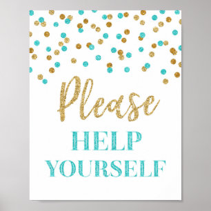 Blue Gold Confetti Bitte helfen Sie sich bei der A Poster