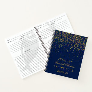 Blue & Gold Confetti Brautparty Rezept Notizbuch