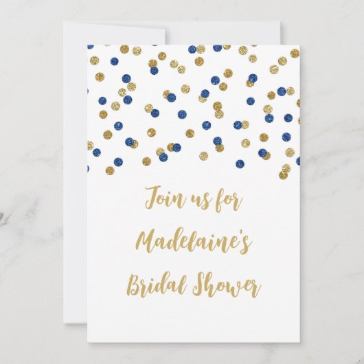 Blue Gold Confetti Bridal Dusche Einladung (Vorderseite)