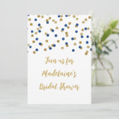Blue Gold Confetti Bridal Dusche Einladung (Stehend Vorderseite)