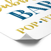 Blue Gold Confetti Bubbly Bar Sign Poster (Ecke)