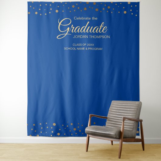 Blue Gold Confetti Class Abschluss Wandteppich (Beispiel)