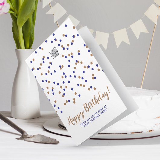Blue Gold Confetti Custom Logo SVG Happy Birthday Karte