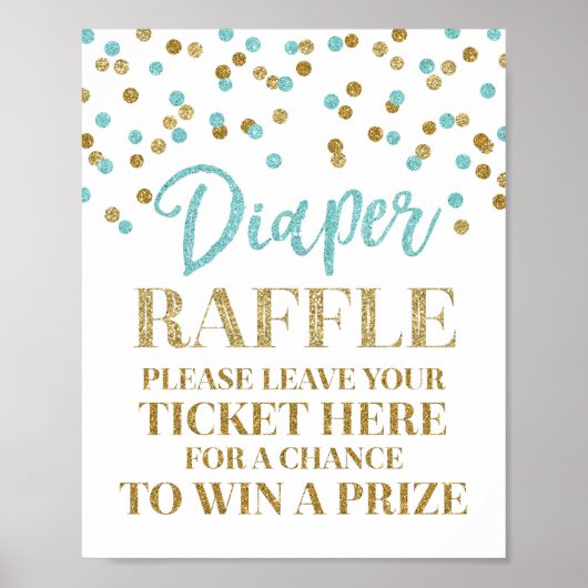 Blue Gold Confetti Diaper Raffle Baby Dusche Poster (Vorne)