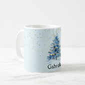 Blue Gold Confetti Dots Weihnachtsbaum Name Kaffeetasse (Vorderseite Links)