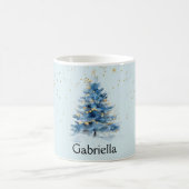 Blue Gold Confetti Dots Weihnachtsbaum Name Kaffeetasse (Mittel)