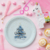 Blue Gold Confetti Dots Weihnachtsbaum Pappteller (Party)