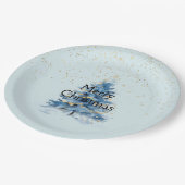 Blue Gold Confetti Dots Weihnachtsbaum Pappteller (Schrägansicht)