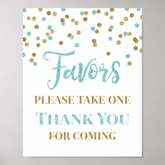 Blue Gold Confetti favorisiert Baby Shower Sign Poster (Vorne)
