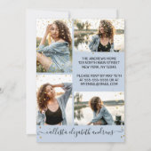 Blue Gold Confetti Foto Collage Geburtstag Einladung (Rückseite)