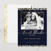 Blue & Gold Confetti Foto Hochzeit Vielen Dank Postkarte (Vorne/Hinten)