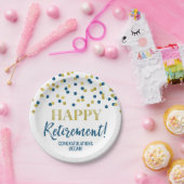 Blue Gold Confetti Happy Retirement Pappteller (Party)