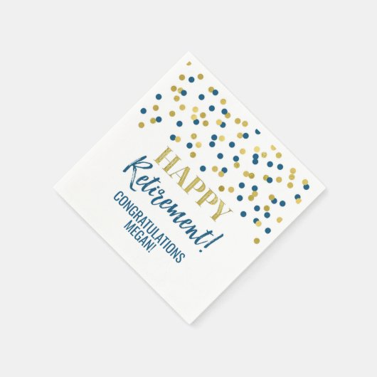 Blue Gold Confetti Happy Retirement Serviette (Ecke)