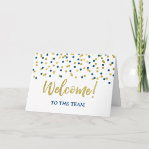 Blue Gold Confetti Mitarbeiter Willkommen im Team Karte