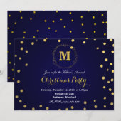 Blue Gold Confetti Monogramm Weihnachtsfest Party Einladung (Vorne/Hinten)