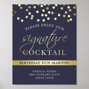Blue & Gold Confetti Signature-Cocktail-Zeichen Poster