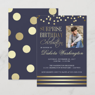 Blue Gold Confetti Strip Foto Einladung