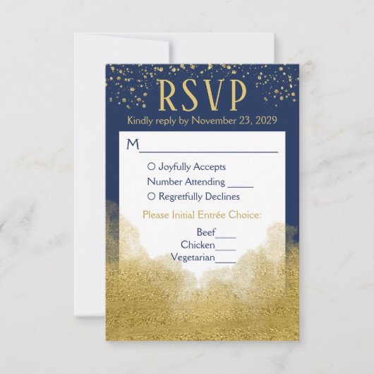 Blue Gold Confetti UAWG Wedding Response Meal RSVP Karte (Vorderseite)
