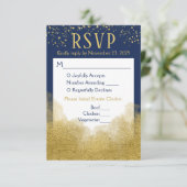 Blue Gold Confetti UAWG Wedding Response Meal RSVP Karte (Stehend Vorderseite)