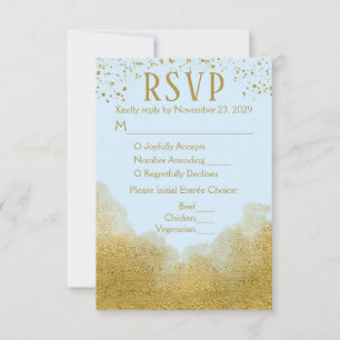 Blue Gold Confetti UAWG Wedding Response Menü RSVP Karte