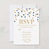 Blue Gold Confetti Wedding RSVP Cards (Vorderseite)