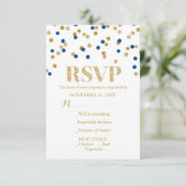 Blue Gold Confetti Wedding RSVP Cards (Stehend Vorderseite)