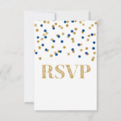 Blue Gold Confetti Wedding RSVP Cards Karte (Rückseite)