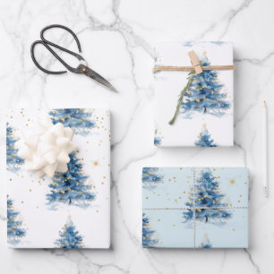 Blue Gold Confetti Weihnachtsbaum Geschenkpapier Set