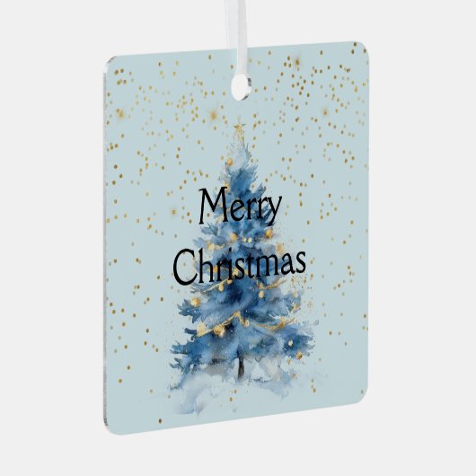 Blue Gold Confetti Weihnachtsbaum Ornament Aus Metall (Vorderseite Rechts)