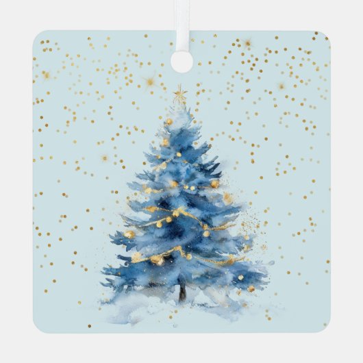 Blue Gold Confetti Weihnachtsbaum Ornament Aus Metall (Rückseite)