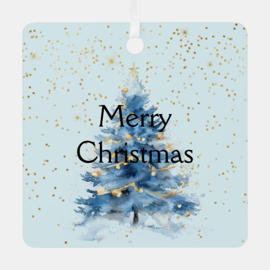 Blue Gold Confetti Weihnachtsbaum Ornament Aus Metall (Vorderseite)