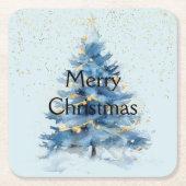 Blue Gold Confetti Weihnachtsbaum Rechteckiger Pappuntersetzer (Vorderseite)