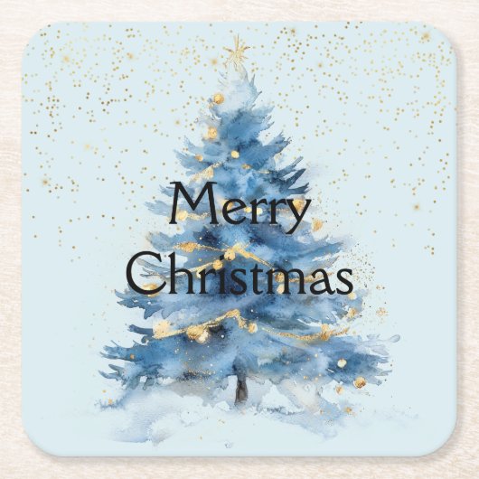 Blue Gold Confetti Weihnachtsbaum Rechteckiger Pappuntersetzer (Vorderseite)